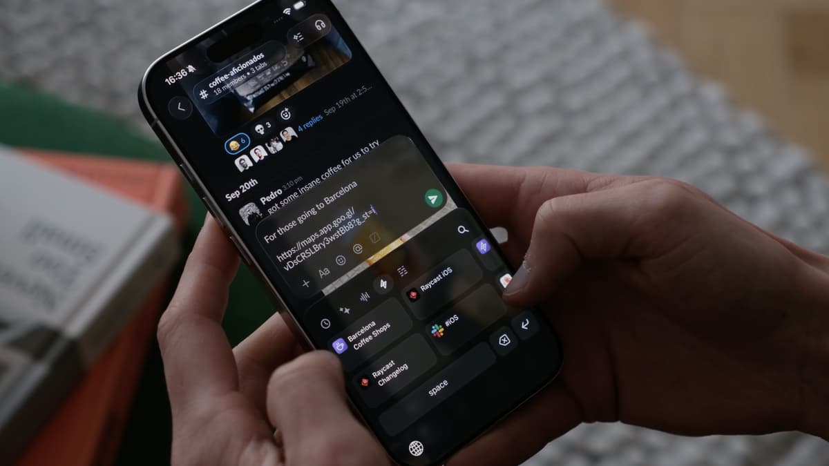 Picture of an iPhone displaying a custom keyboard UI